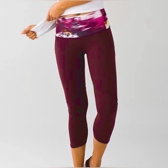 lululemon athletica Pants - Lululemon Wunder Under Shine on 21” crop- wild berry rumble Bordeaux